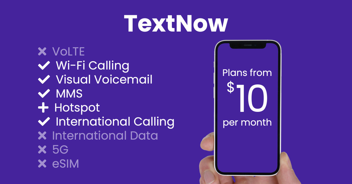 TextNow plan features and starting price