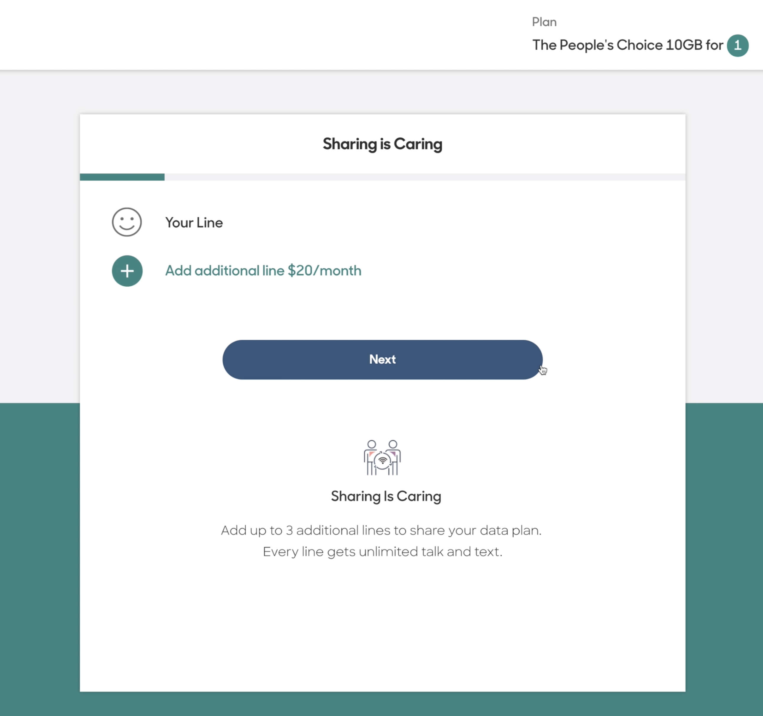 screenshot of plan selection confirmation page on Reach Mobile's website