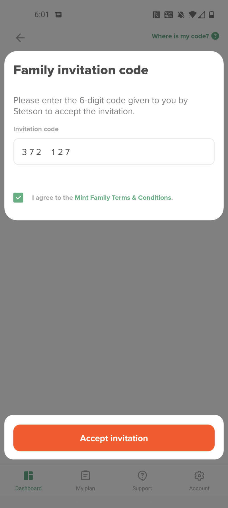 accept invitation to join Mint Family