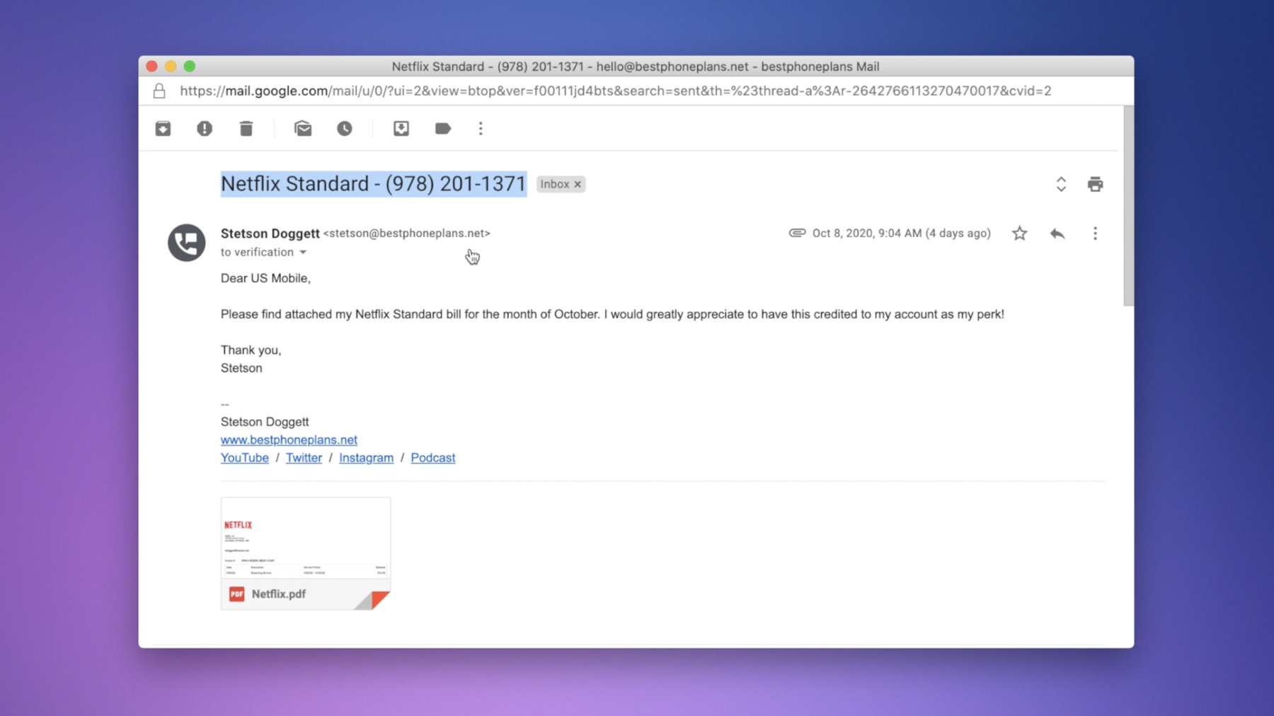 email to US Mobile to get Netflix Standard reimbursed