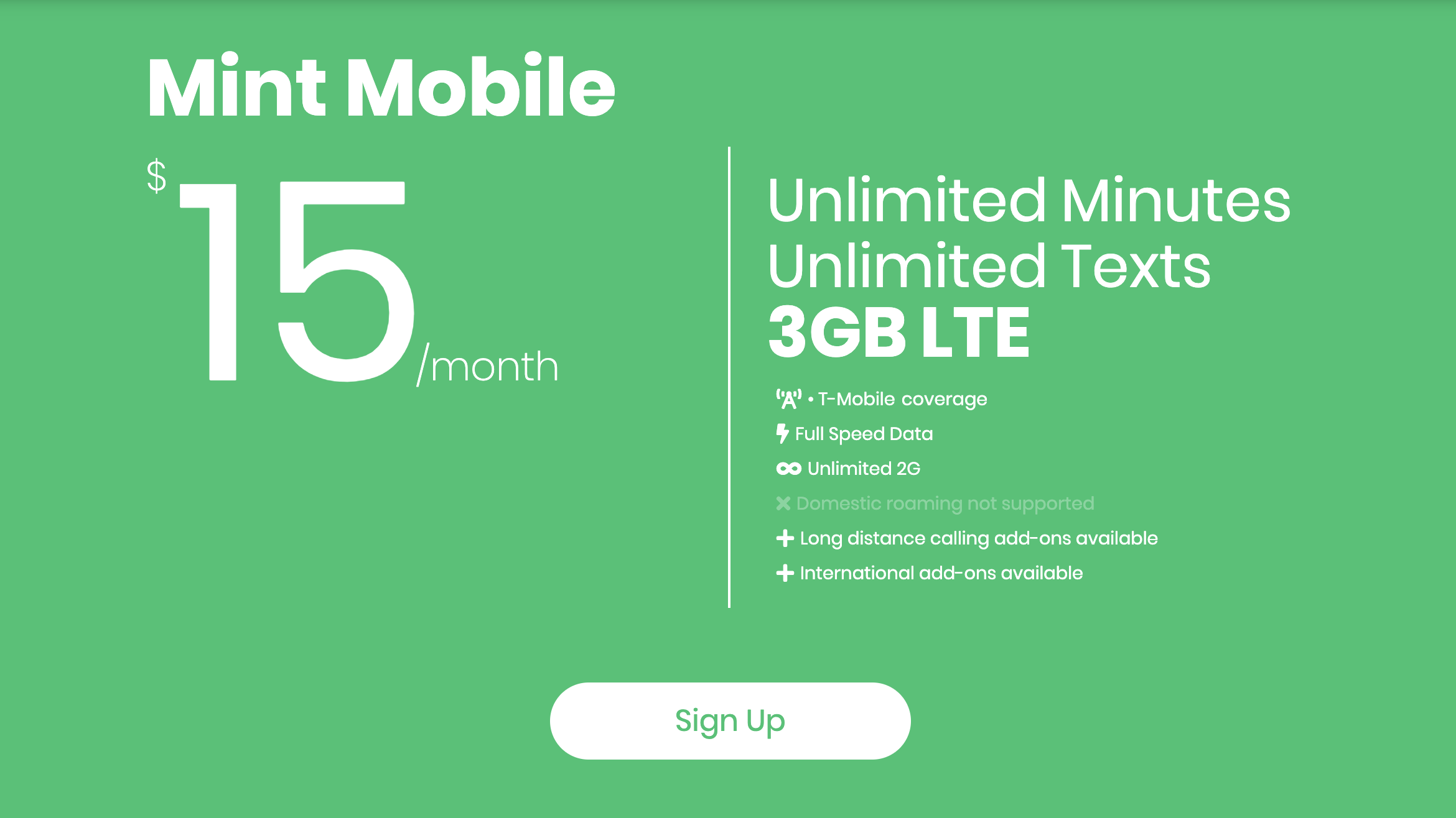 Mint Mobile's $15 plan includes 3GB of LTE data per month