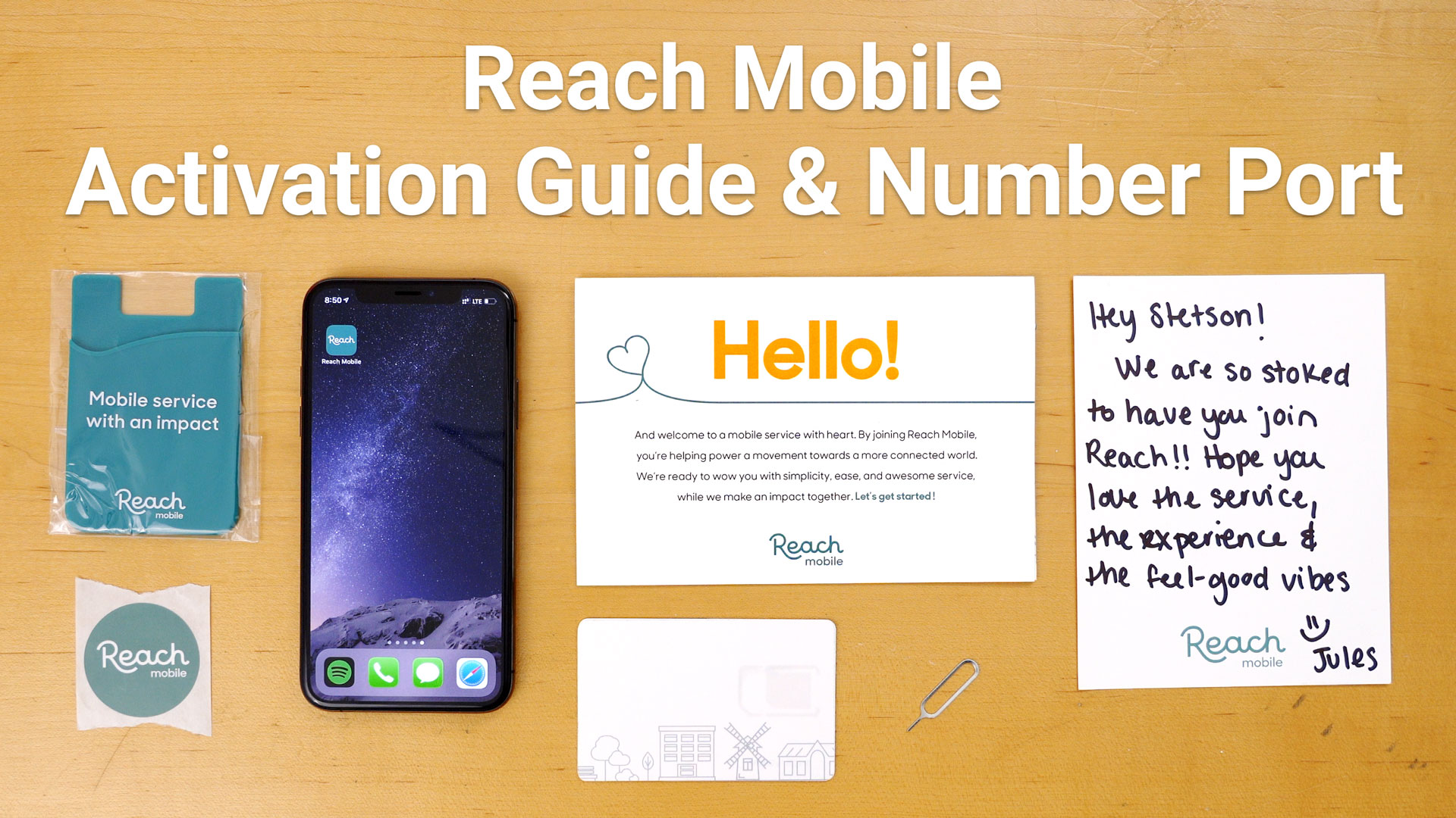 iPhone XS next to Reach Mobile activation kit and SIM card
