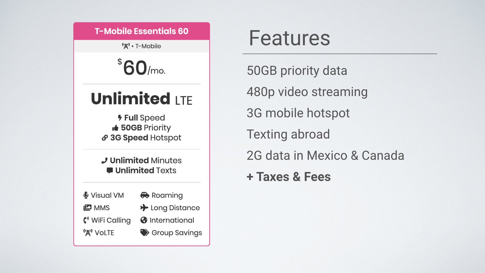 graphic of T-Mobile Essentials plan features