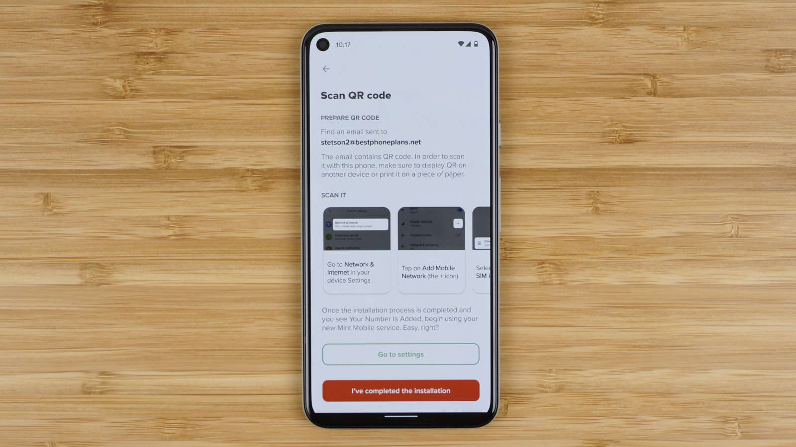 Mint Mobile instructions for installing eSIM by scanning QR code