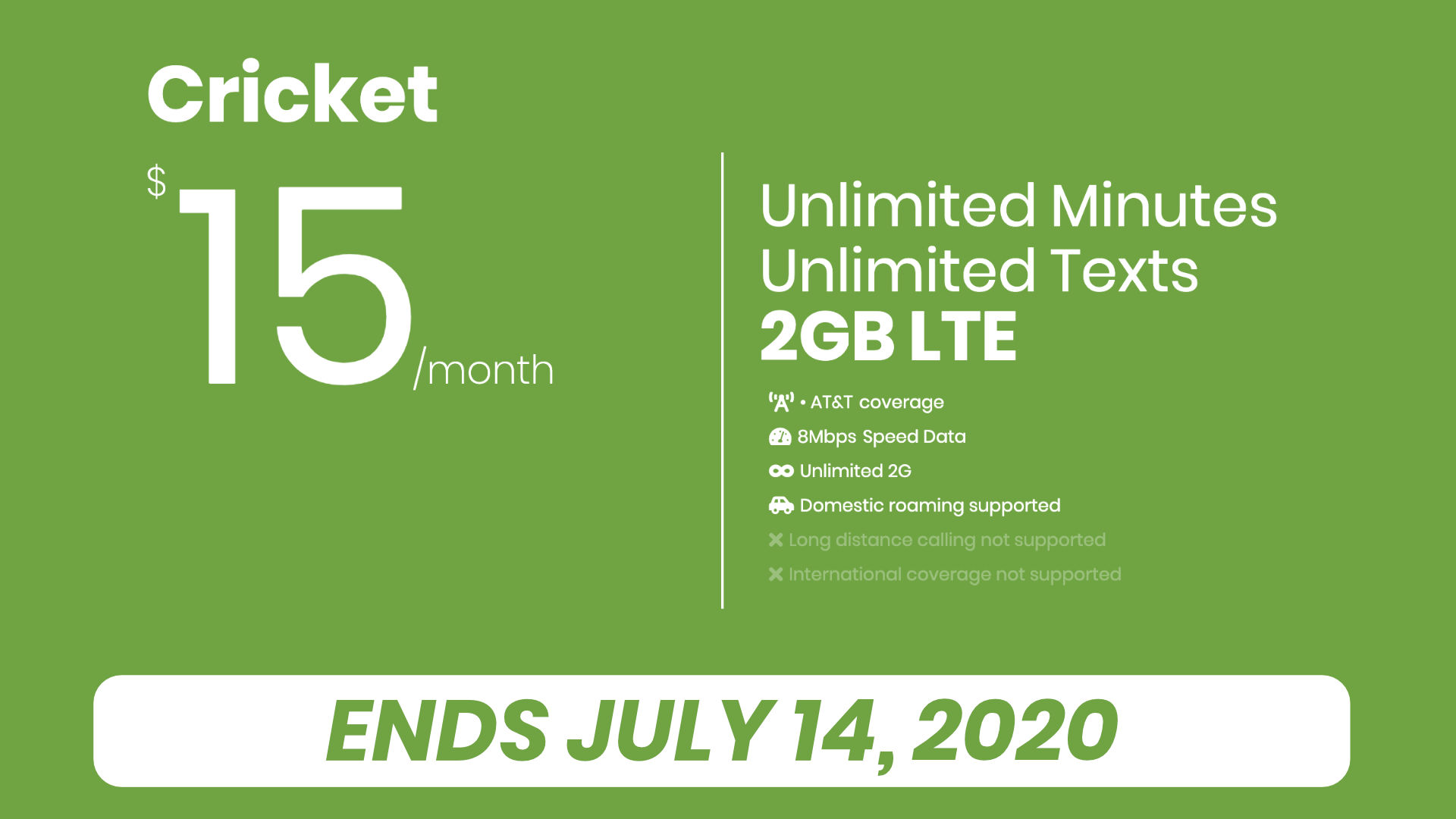 Graphic of Cricket's $15 2GB plan that has been discontinued