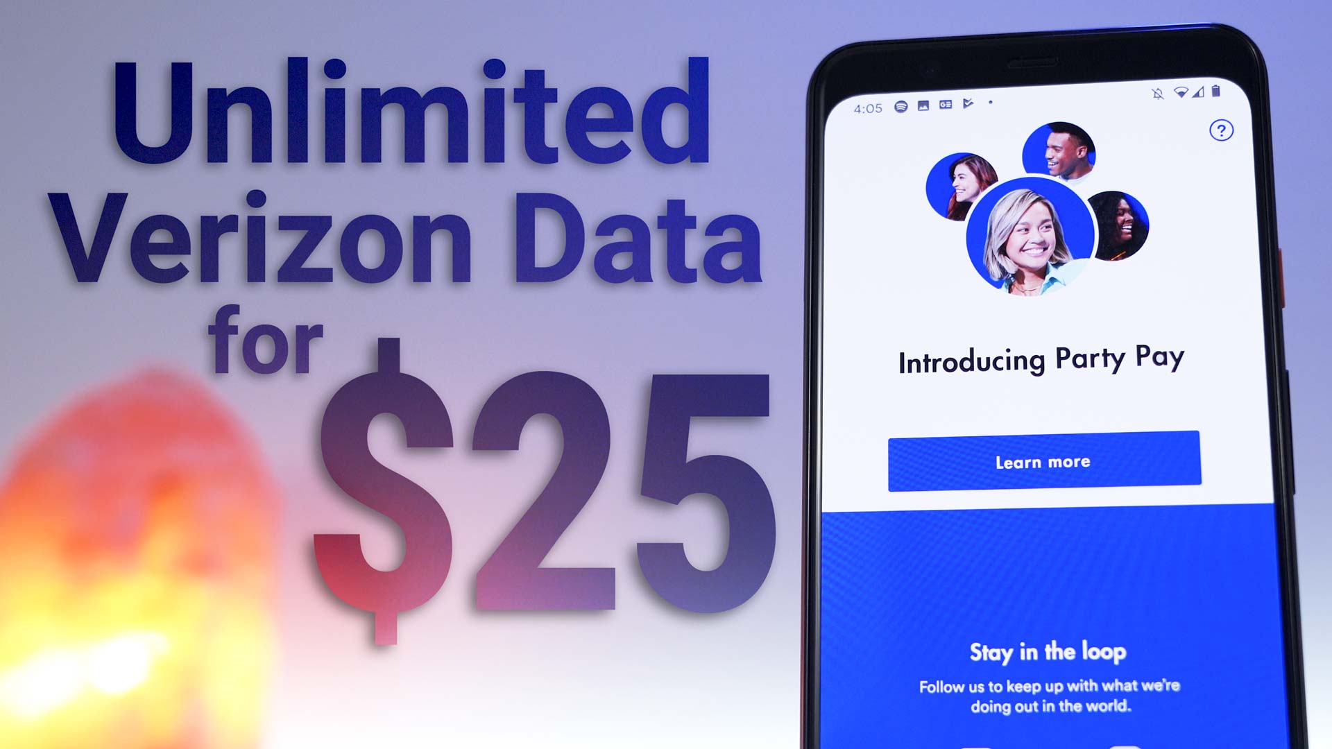 photo of Pixel 4 with Visible app open showing new Party Pay interface