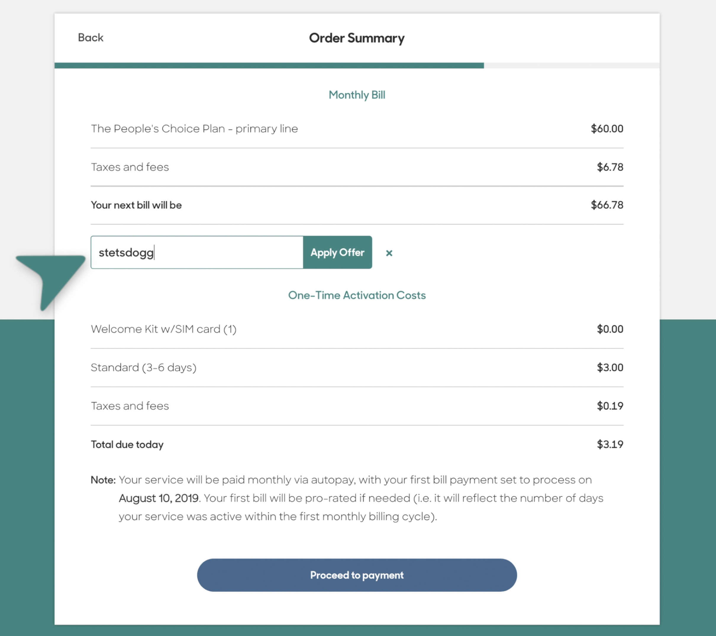 screenshot of entering referral code "stetsdogg" on Reach Mobile's website during activation process