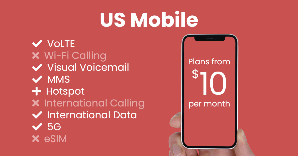 US Mobile plan features and starting price