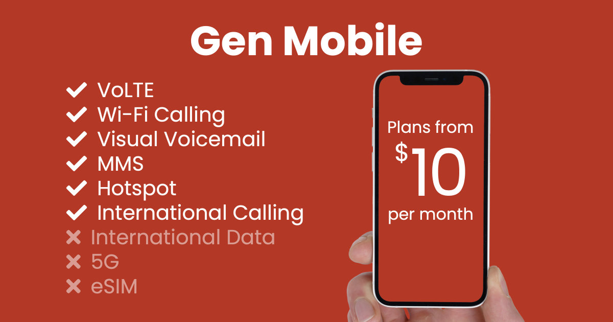 Gen Mobile plan features and starting price