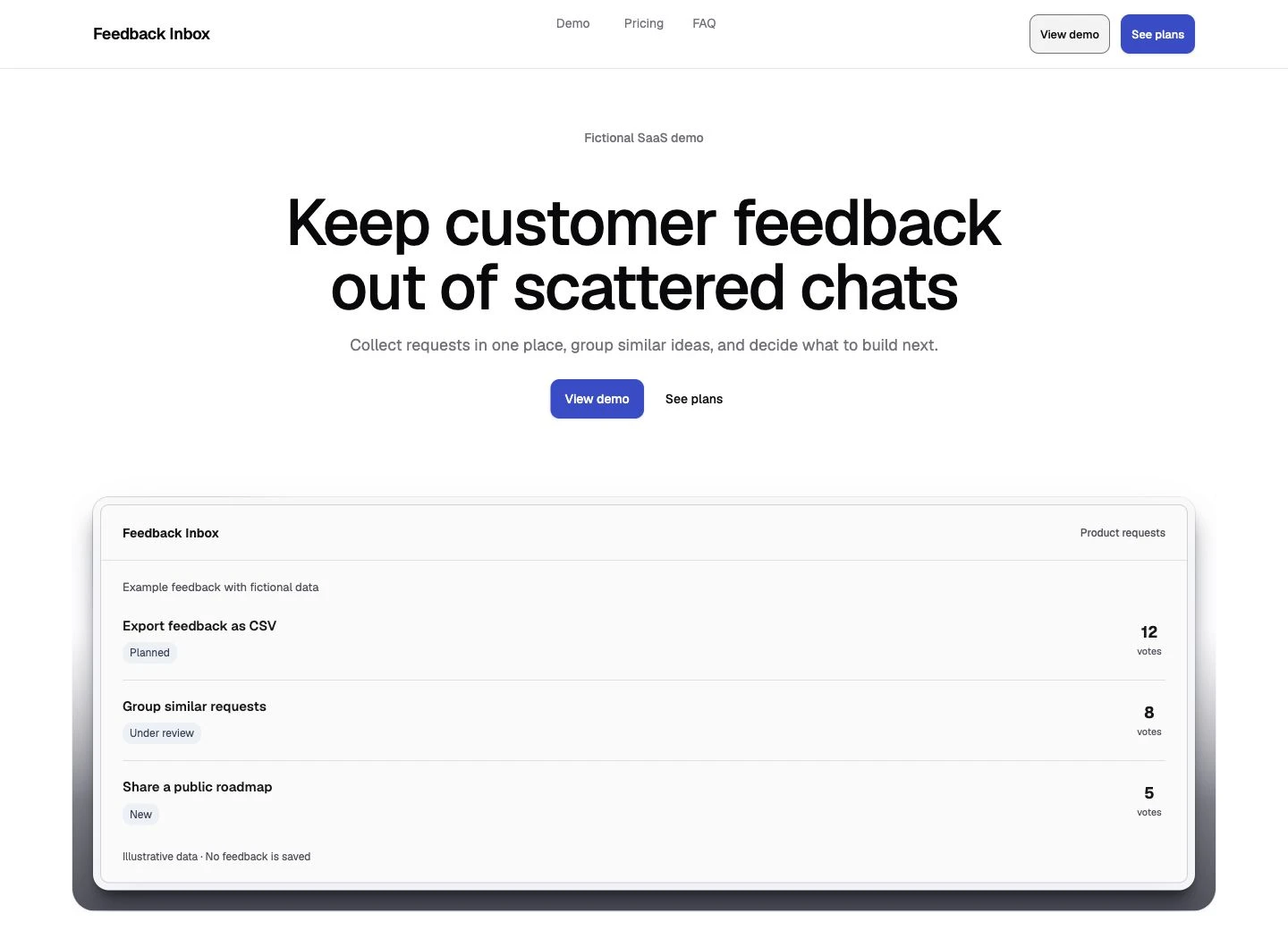 Tailark Dusk centered hero with the shared Feedback Inbox product preview.