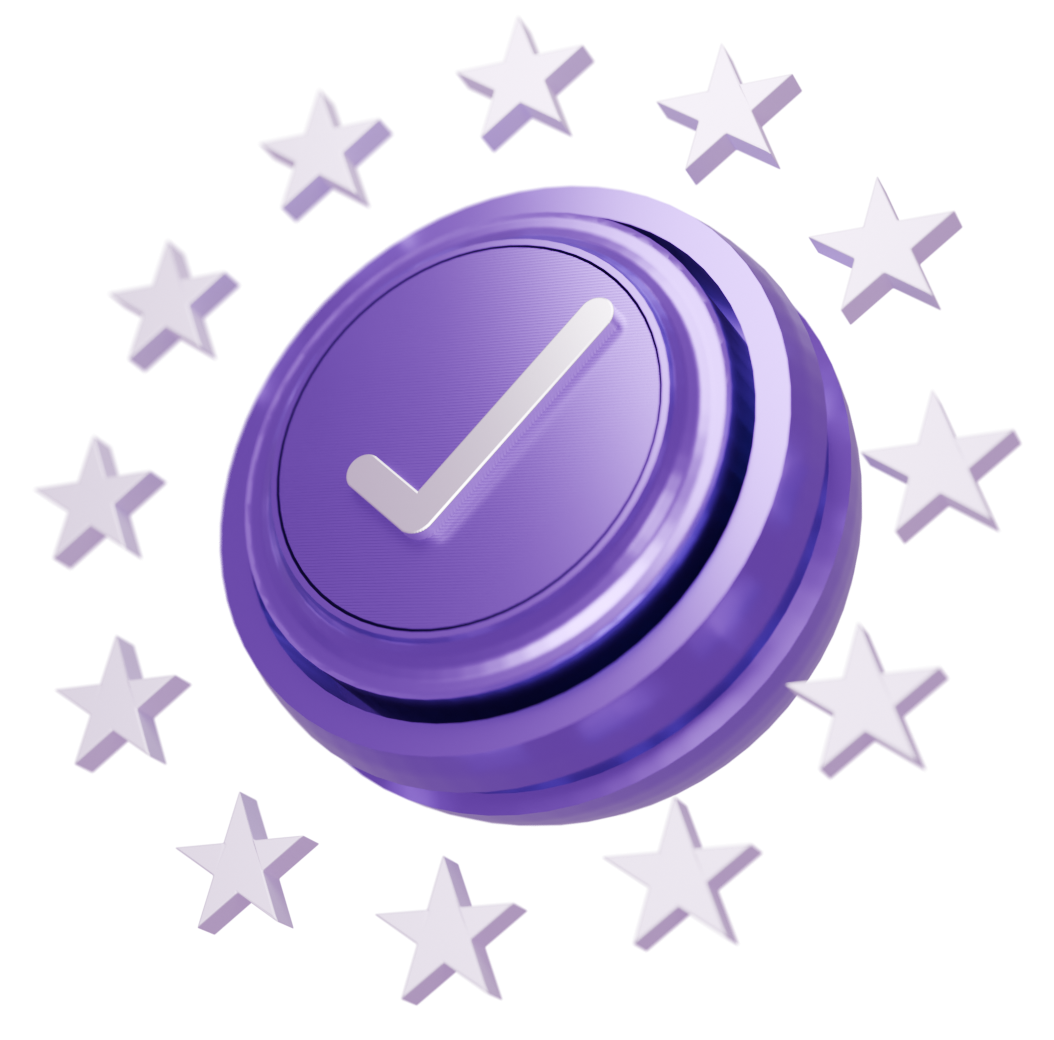 3D icon with a check mark and stars