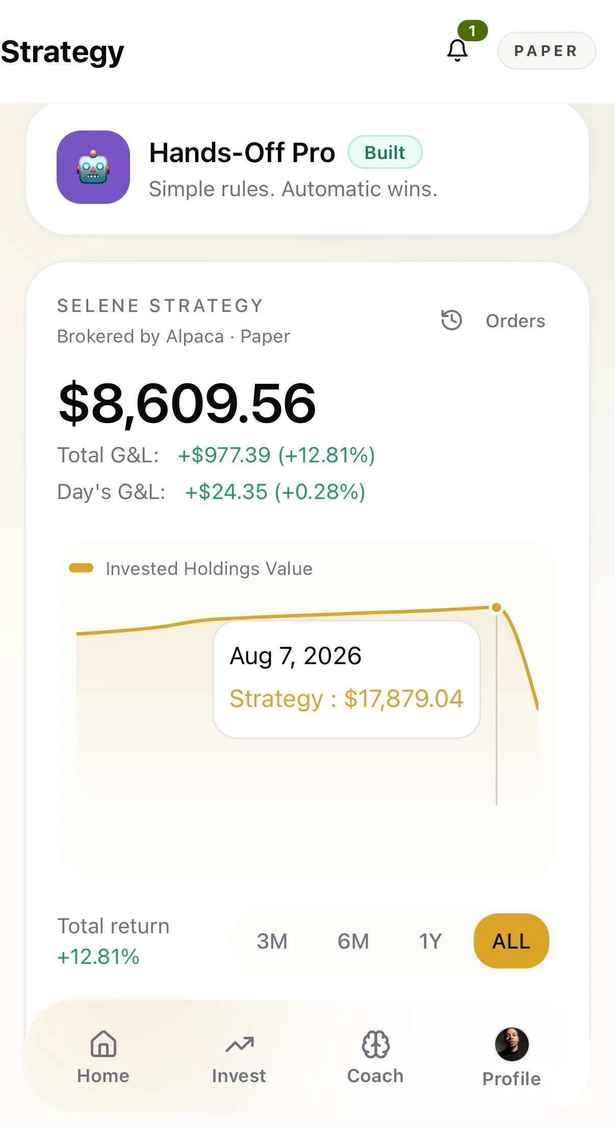 Selene custom strategy for agentic investing agents running your portfolios