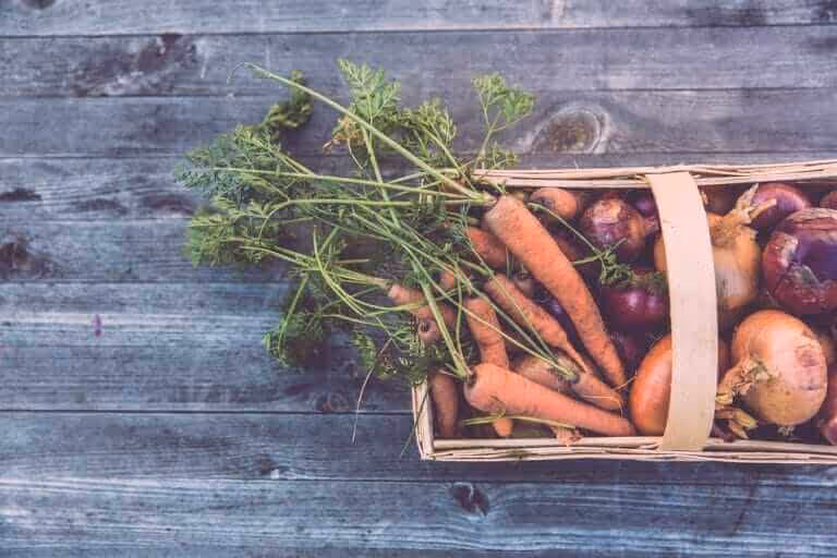 Basket of fresh vegetables, promoting sustainable sourcing in cafes