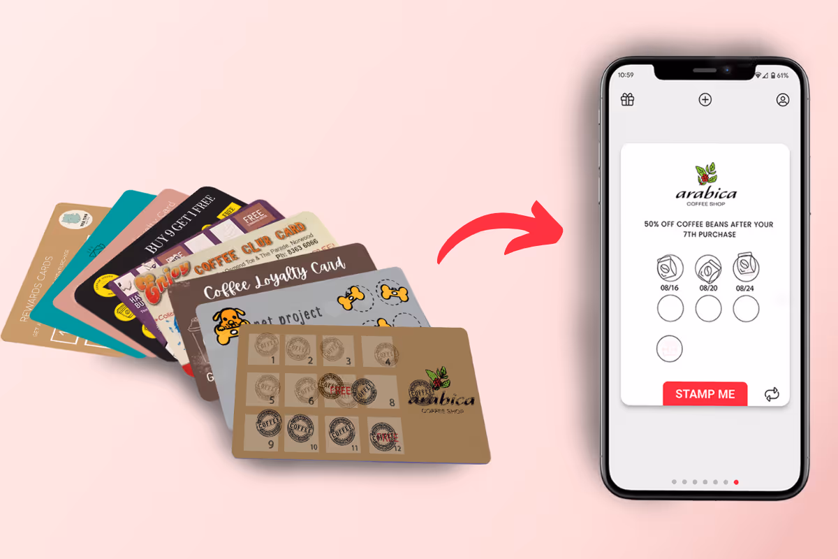 Paper punch cards transforming into digital loyalty card