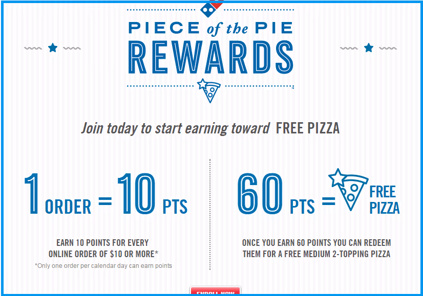 Screenshot of Domino's Rewards offer from website. 