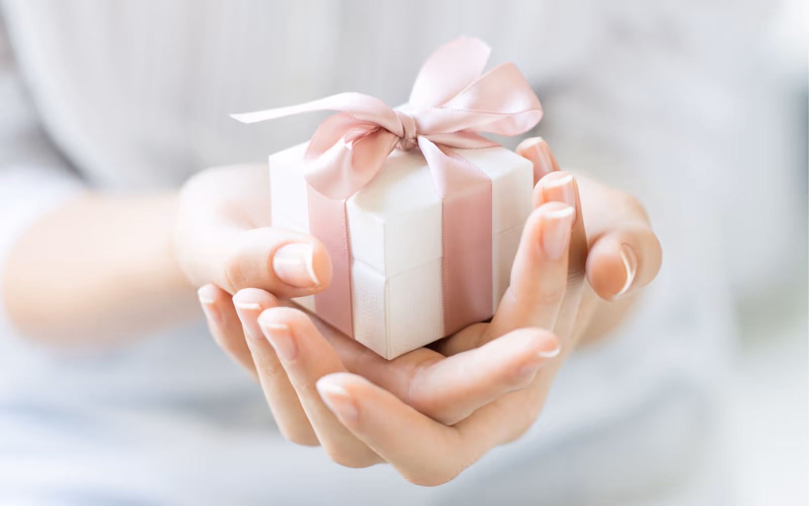 Hands holding a present box.