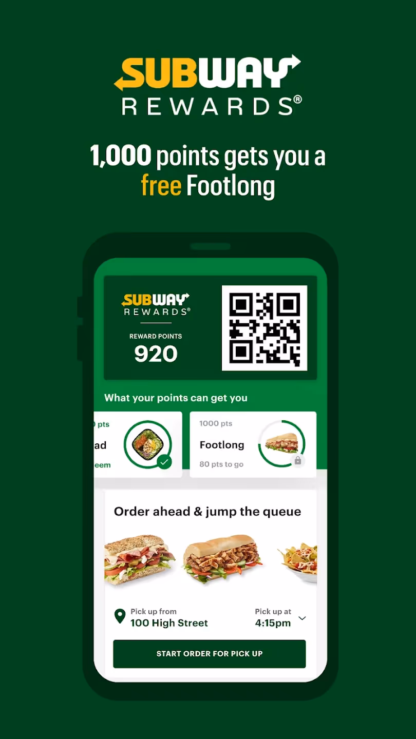 Screenshot of Subway Rewards. 