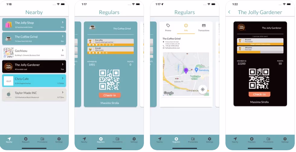 LoyalZoo app interface screenshots showing customer loyalty rewards and digital punch cards.