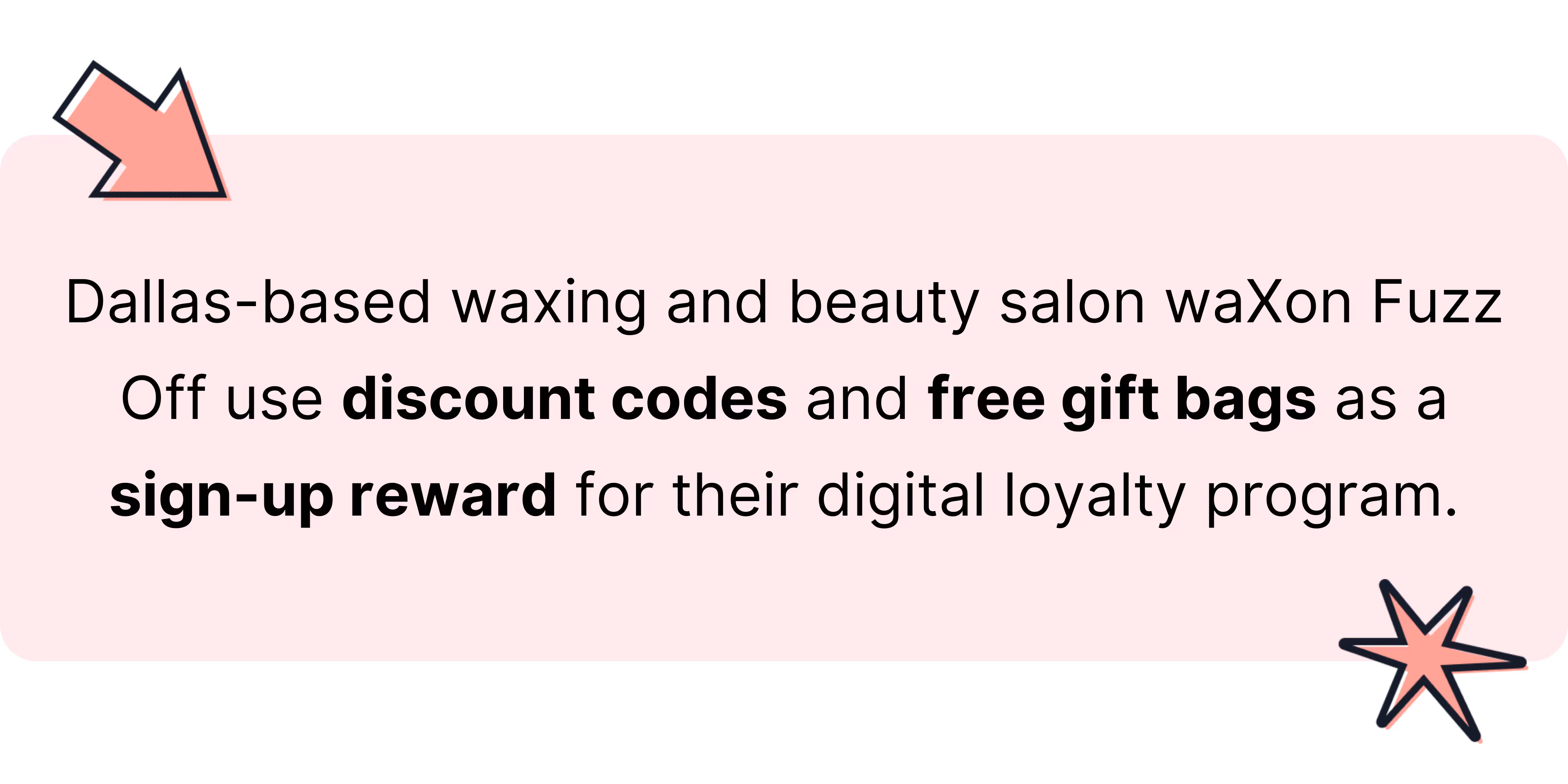 Pink text box with an example of a salon's sign-up reward with additional icons.