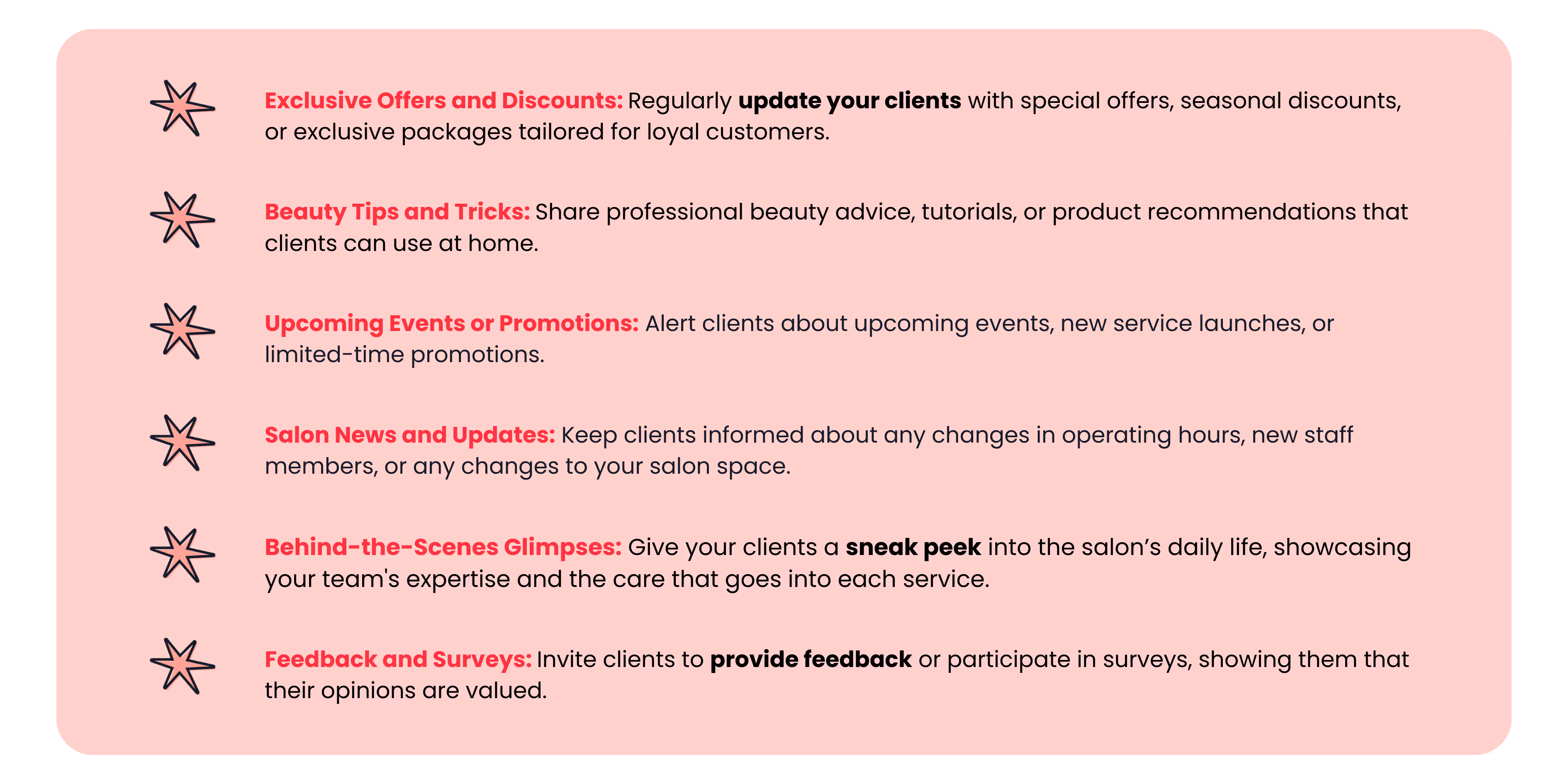 Pink text box with information on different email campaign ideas.