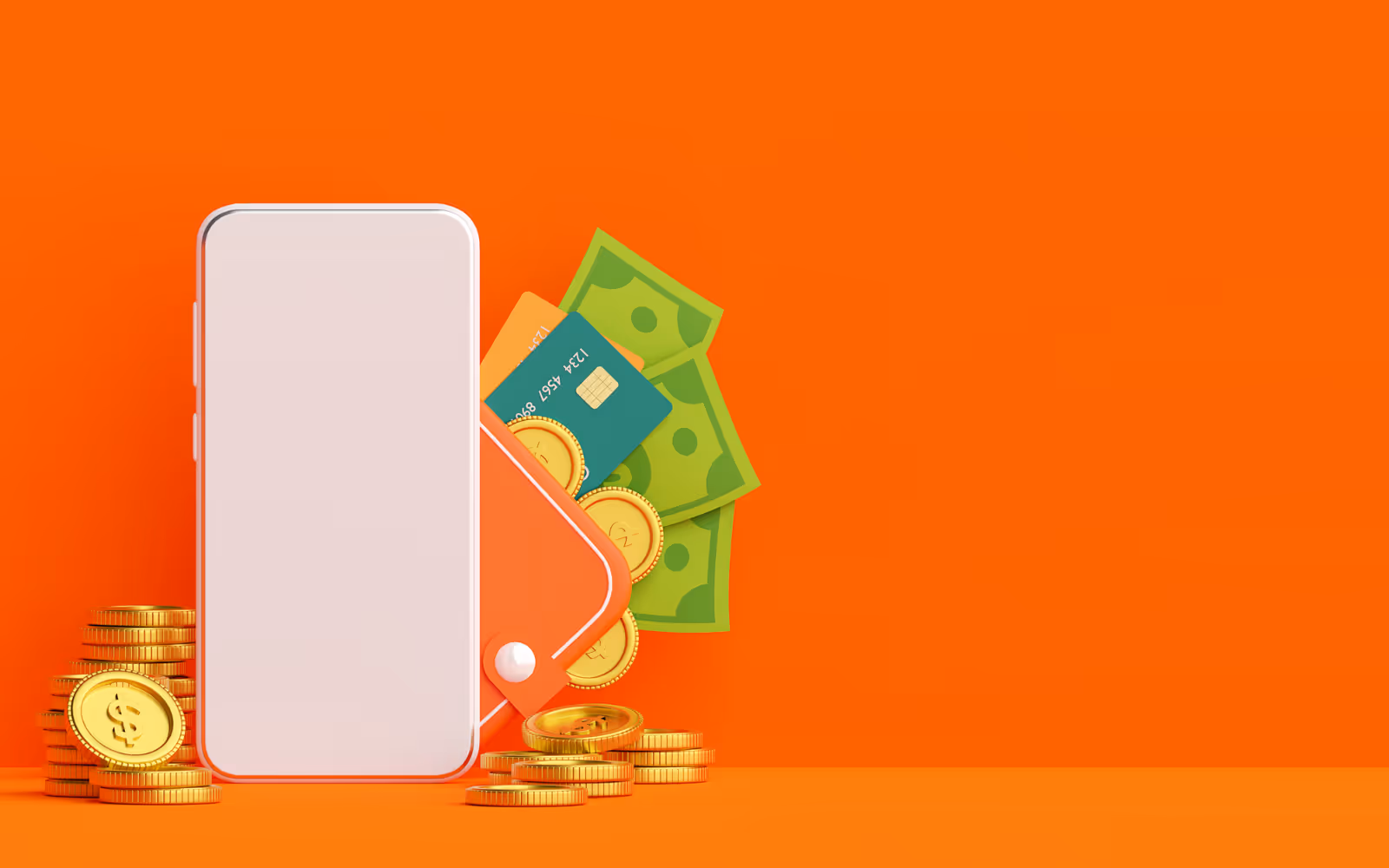 Graphic of a phone with money coming out the side of it.