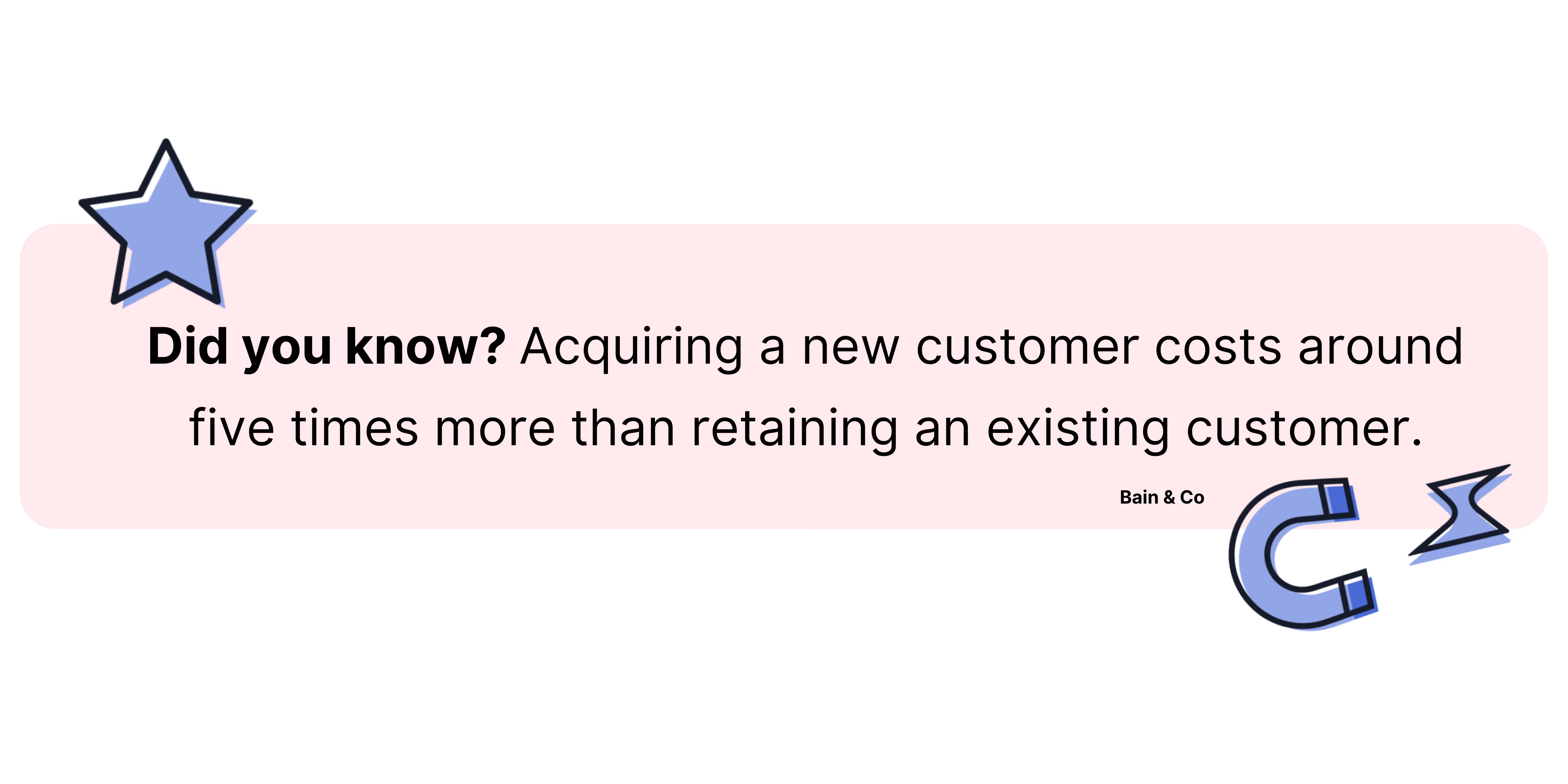 Statistic in a graphic tile with icons, describing why retaining a customer is cheaper than acquiring a new one. 