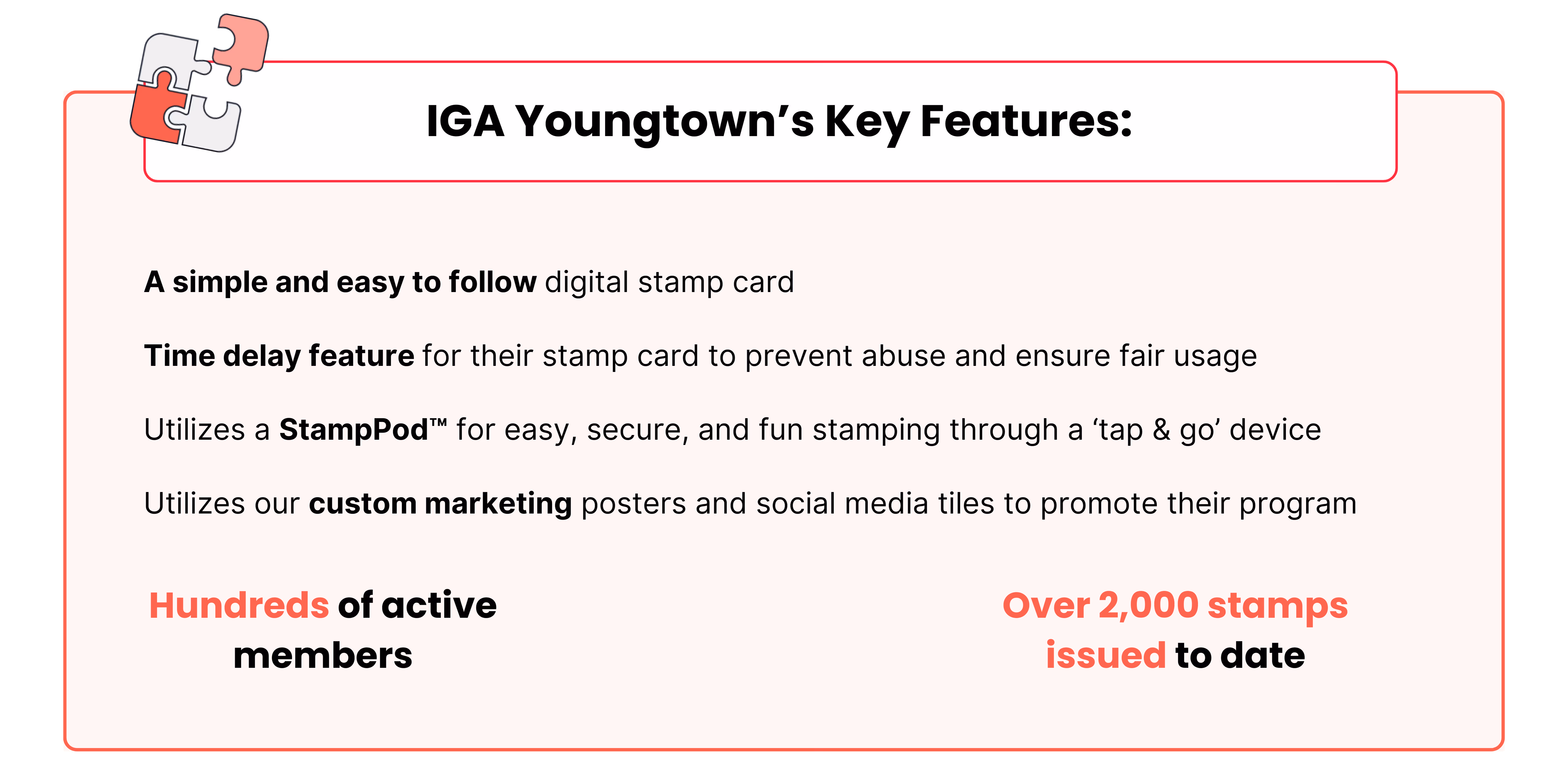 IGA's key features in a graphic tile. 