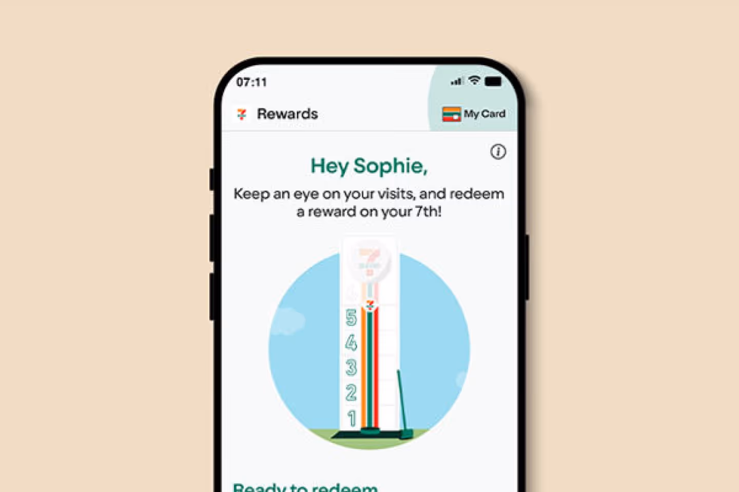 Close up of the 7-11 Rewards App interface.
