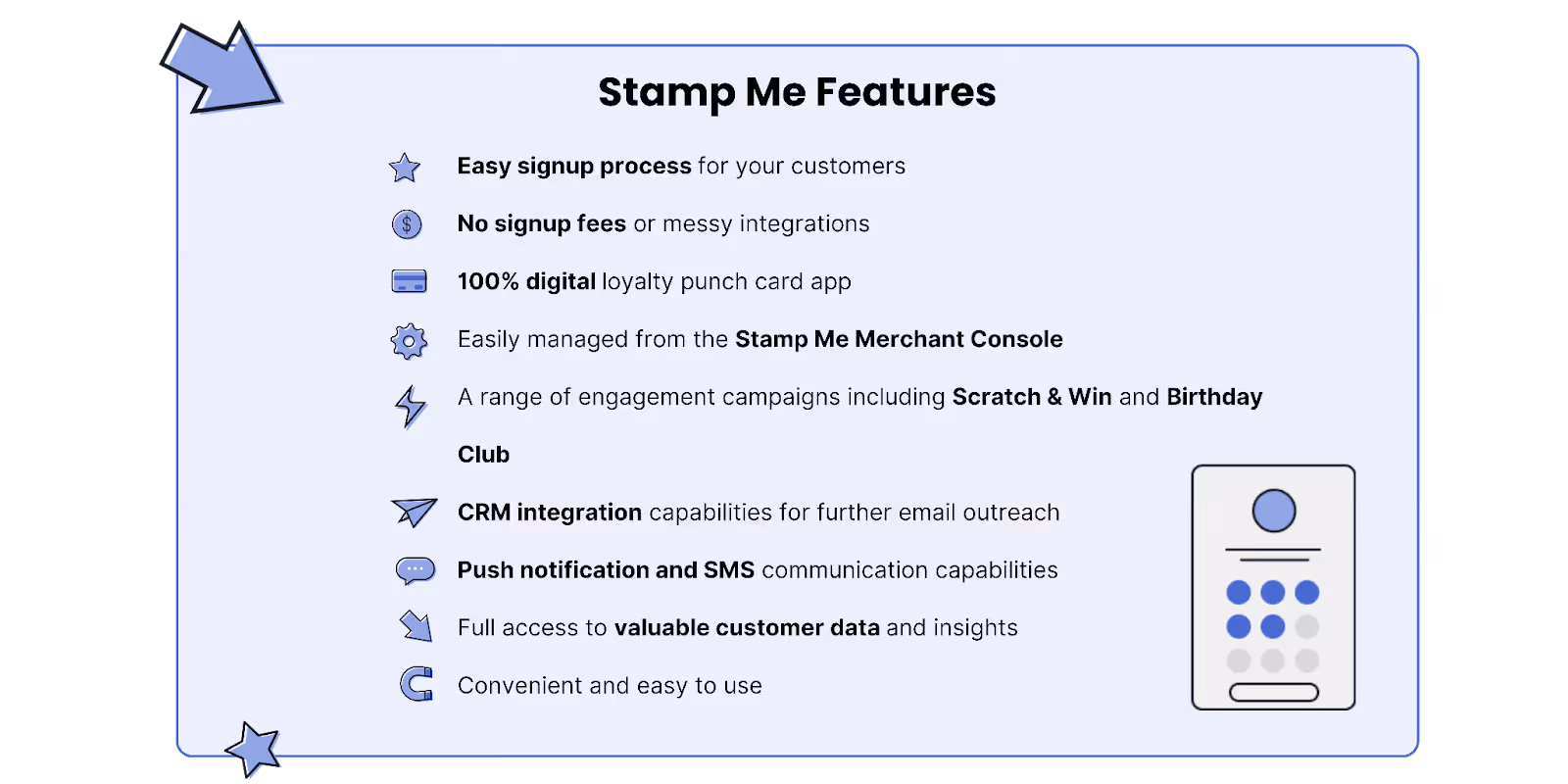 Remember how loyal customers provide predictable revenue? Stamp Me's digital loyalty platform makes it easy to encourage repeat purchases through an engaging stamp card program.