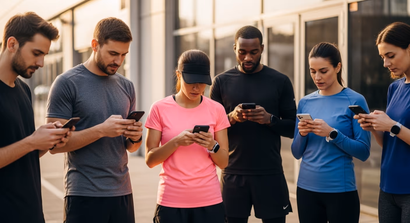 run club members on their phone.