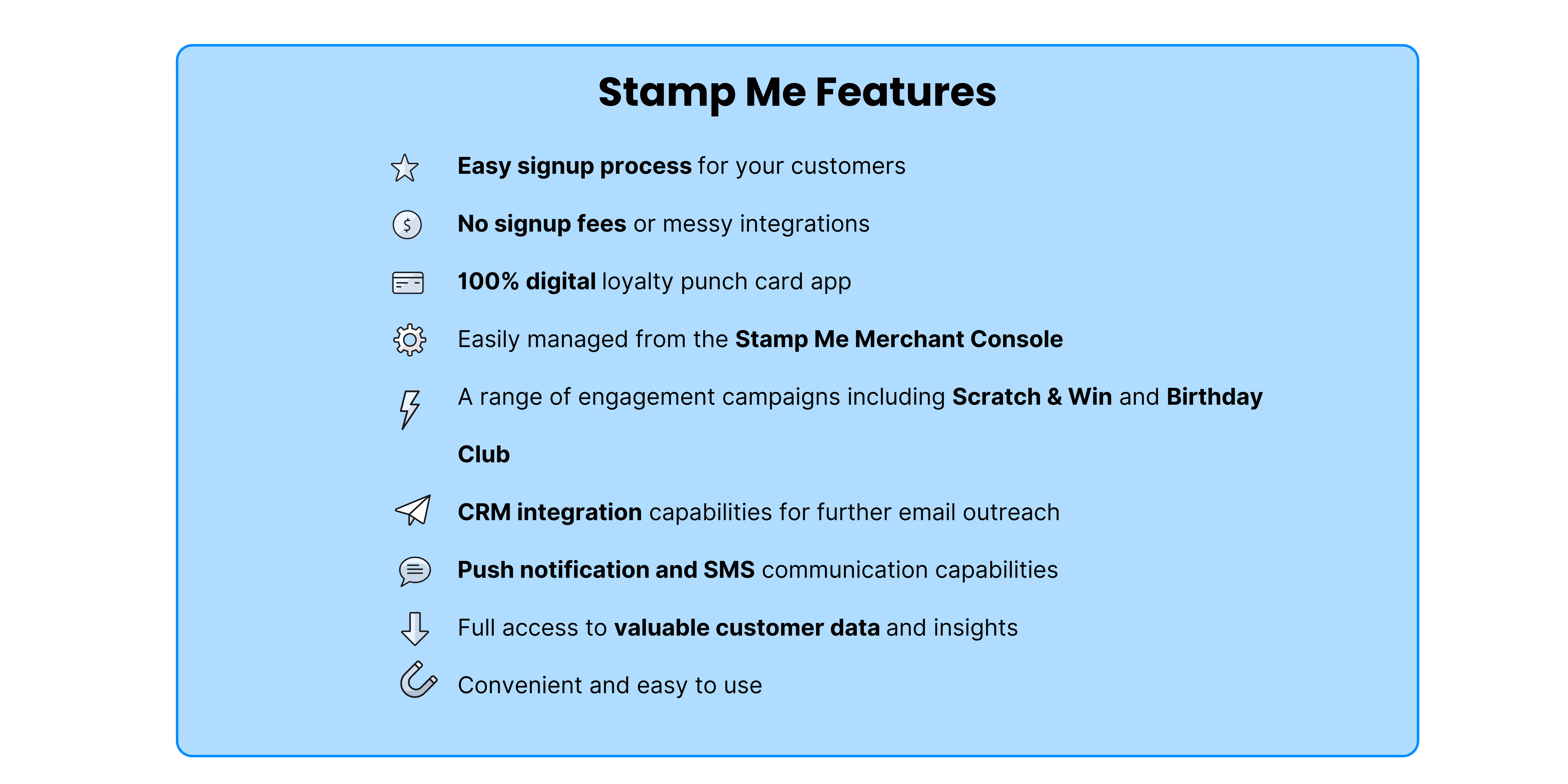 All Stamp Me features on a graphic tile. 
