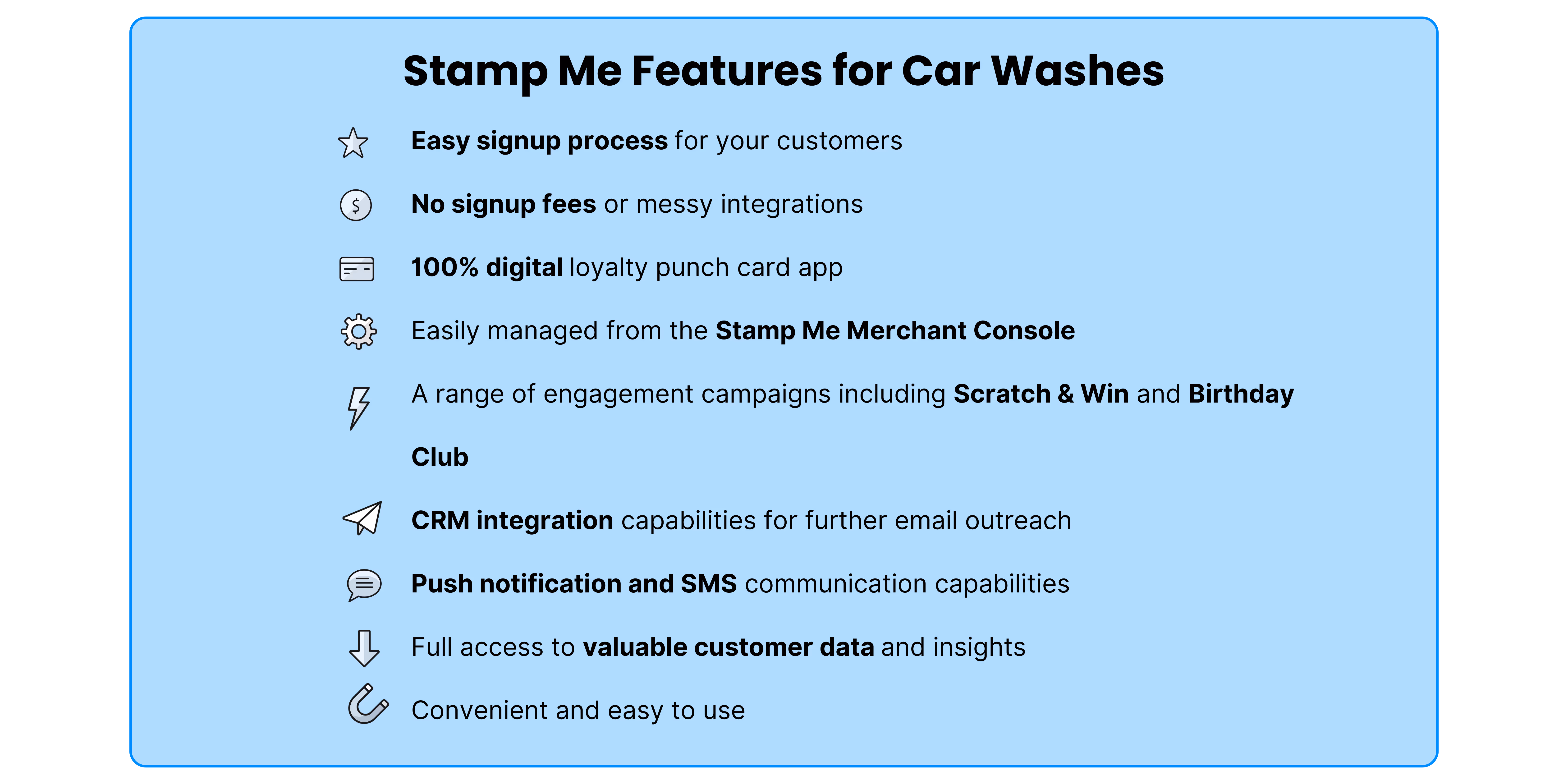 Stamp Me features for car washes. 