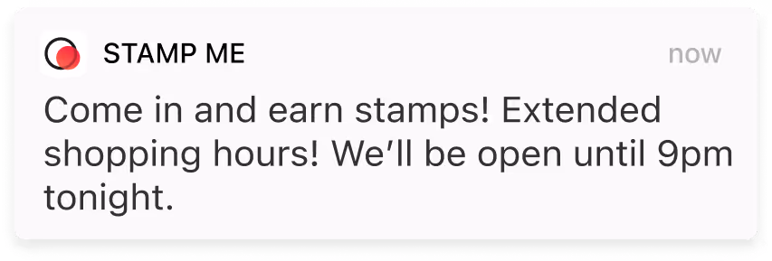 Example push notification from Stamp Me