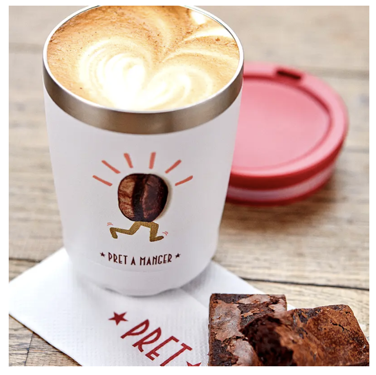 Pret A Manger reusable cups that get a discount if brought by a customer