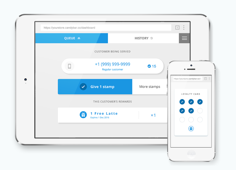 CandyBar loyalty program browser-based interface with QR stamp collection for NZ retailers and cafes
