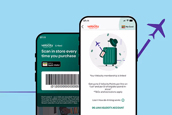 Velocity Frequent Flyer feature within the My 7-Eleven Rewards app in Australia