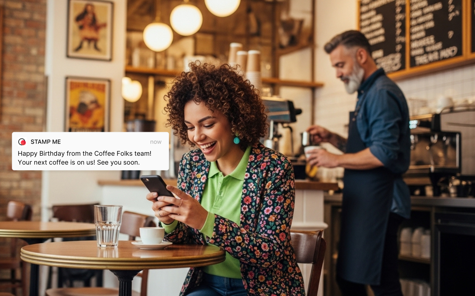Sydney cafe barista personalising customer loyalty with a free birthday coffee reward.
