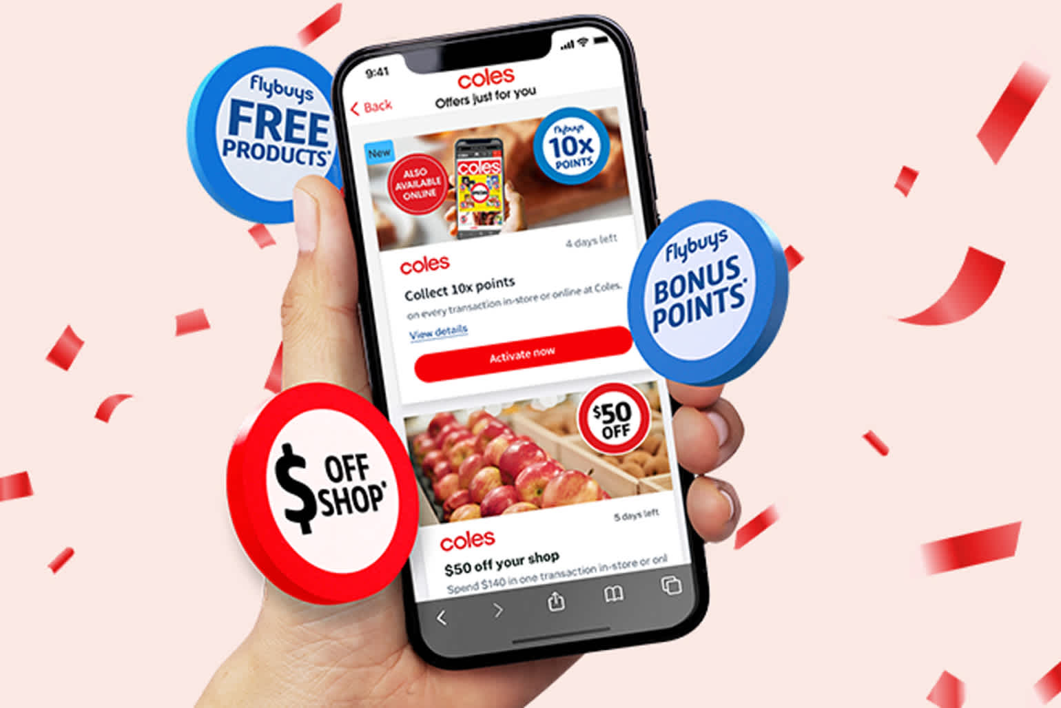 Flybuys loyalty program app interface showing rewards and points in Australia.