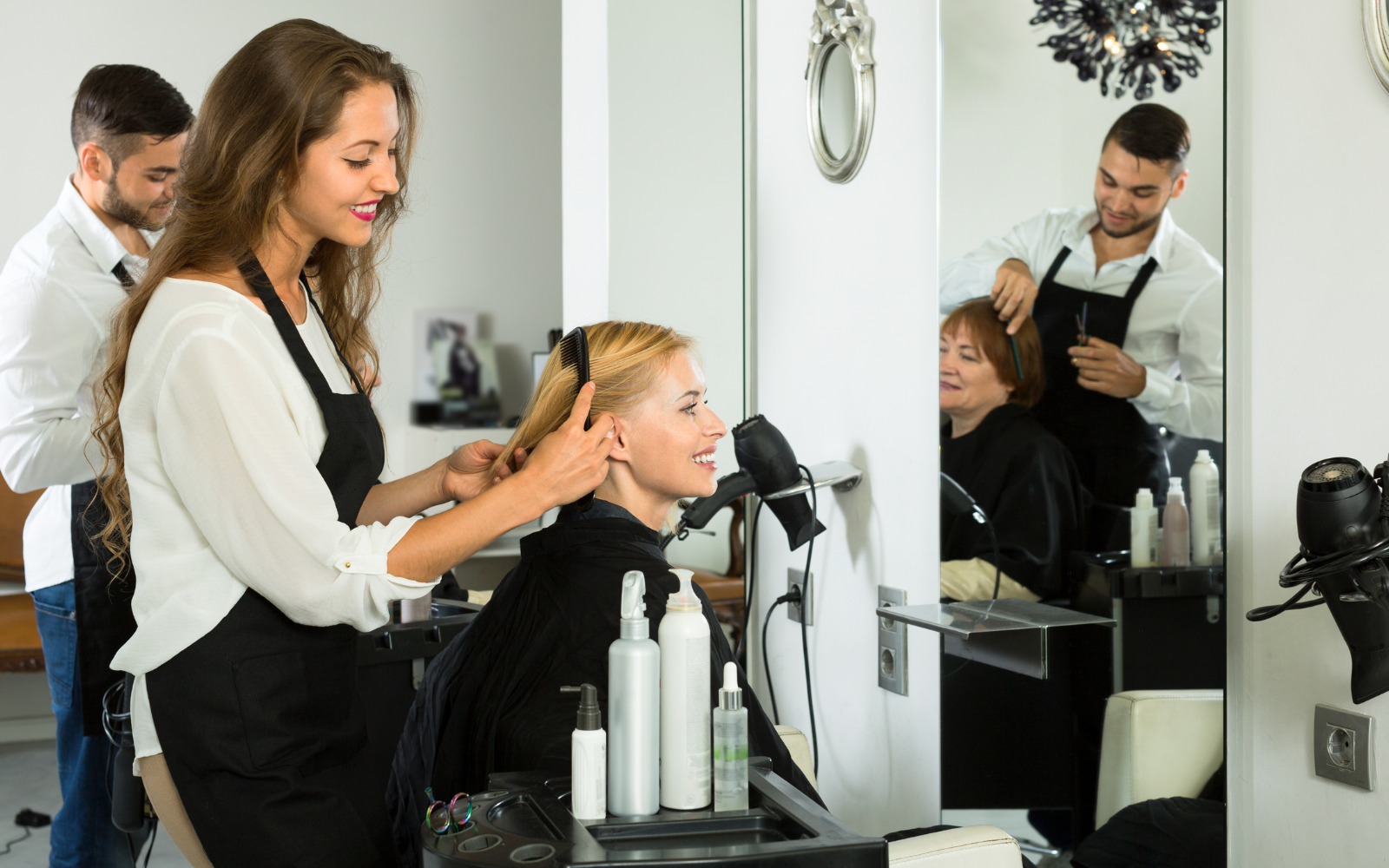 UK hair salon customers and staff.