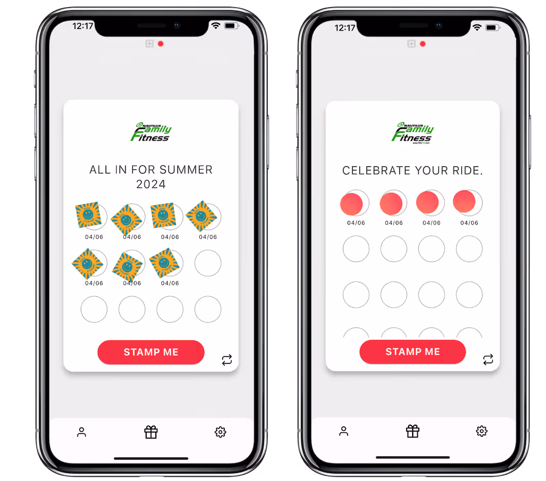 The Stamp Me digital stamp card app created for gyms and fitness classes.
