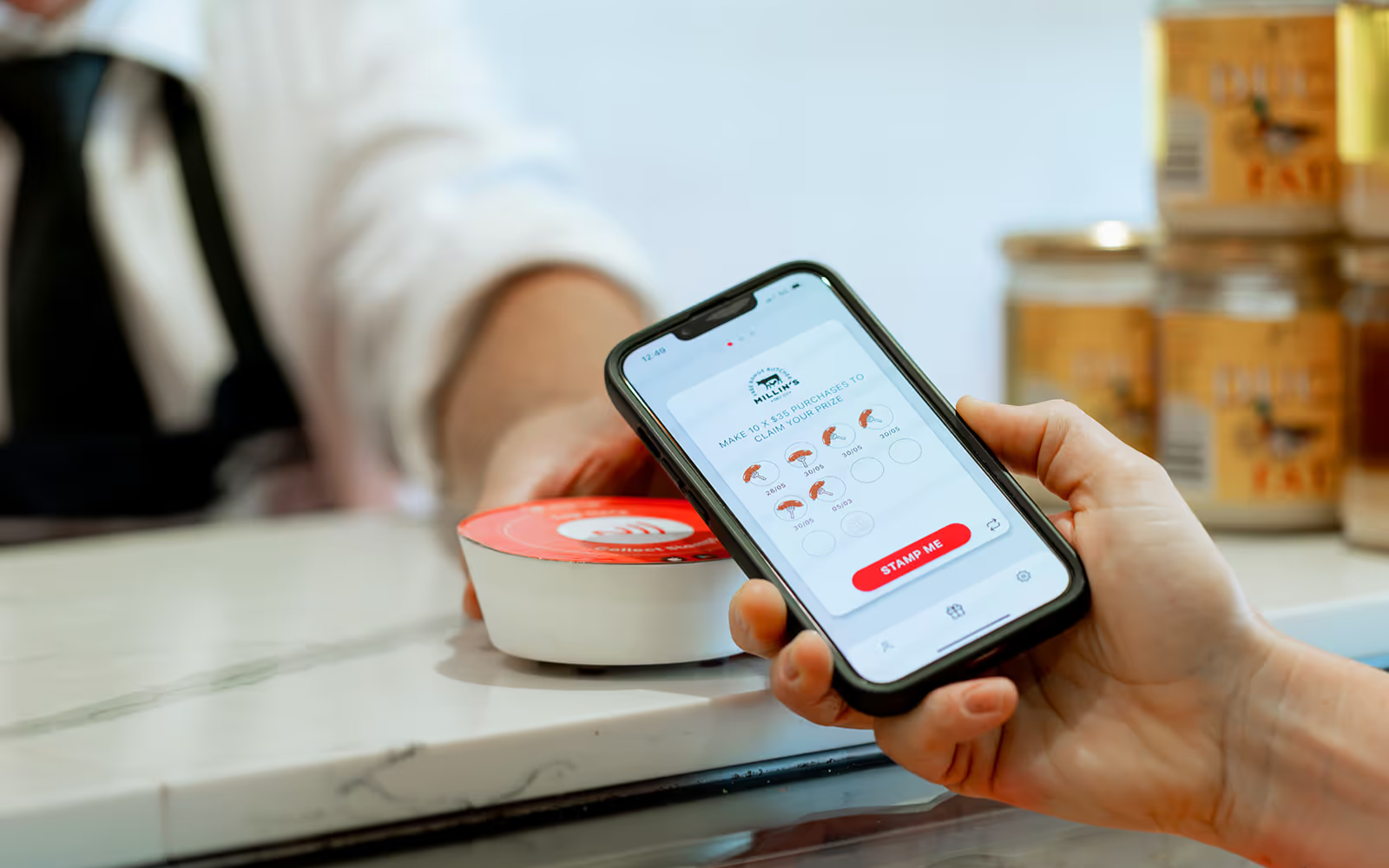 Tap-to-Scan device at a UK restaurant for a digital loyalty program