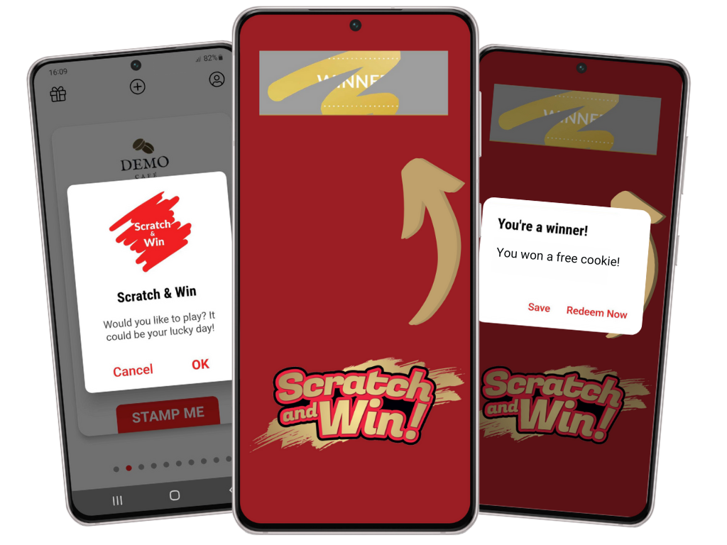 gamified incentive scratch to win campaign within a digital stamp loyalty app