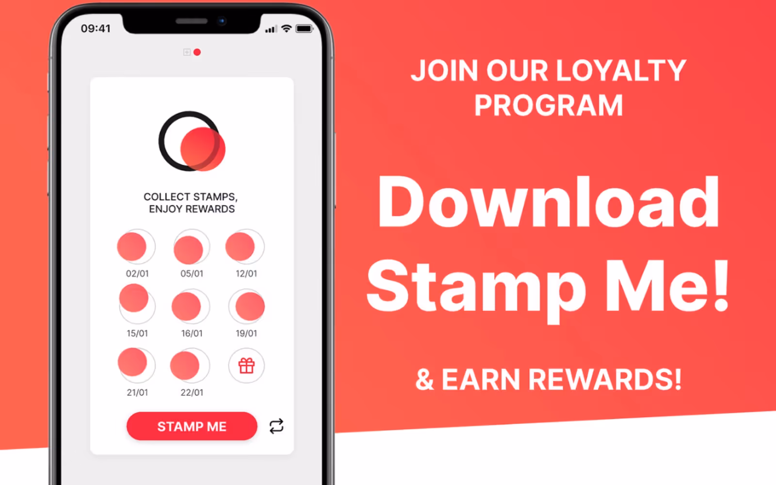 marketing materials for Stamp Me, a digital loyalty program platform 