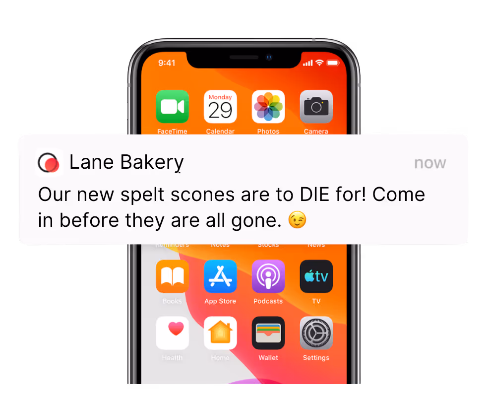 Mobile bakery loyalty promotion showing bonus rewards and repeat visit offer for bakery customers.