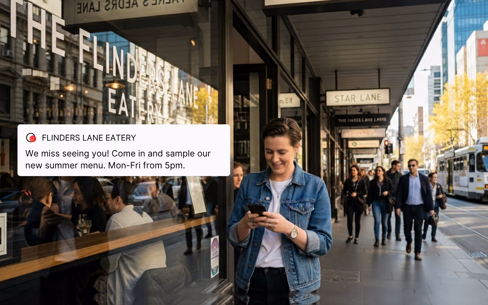 A customer receiving an engaging message from a restaurant.