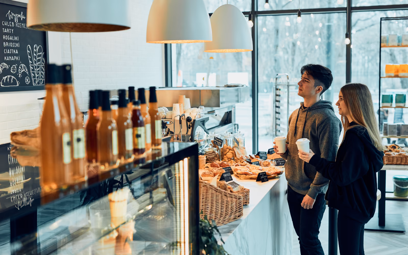 customers debating whether or not to go to a new cafe