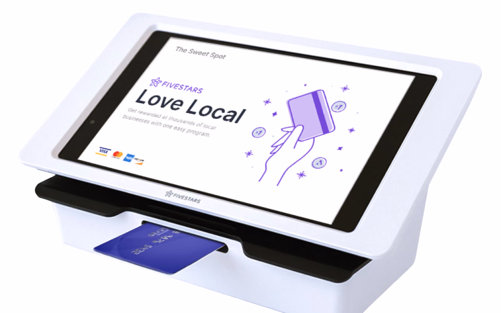 FiveStars runs on its own kiosk or phone-number sign-up flow at checkout. SumUp acquired FiveStars in 2021. Today, you can use the loyalty platform directly integrated into the register so that processing a transaction and awarding loyalty points happens simultaneously.