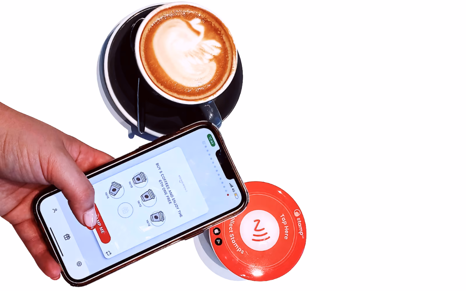 Customer collecting a digital loyalty stamp at an Australian CBD cafe using Stamp Me