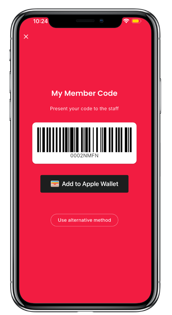 An example of the Stamp Me Member Code display in-app which can be downloaded to the digital wallet.