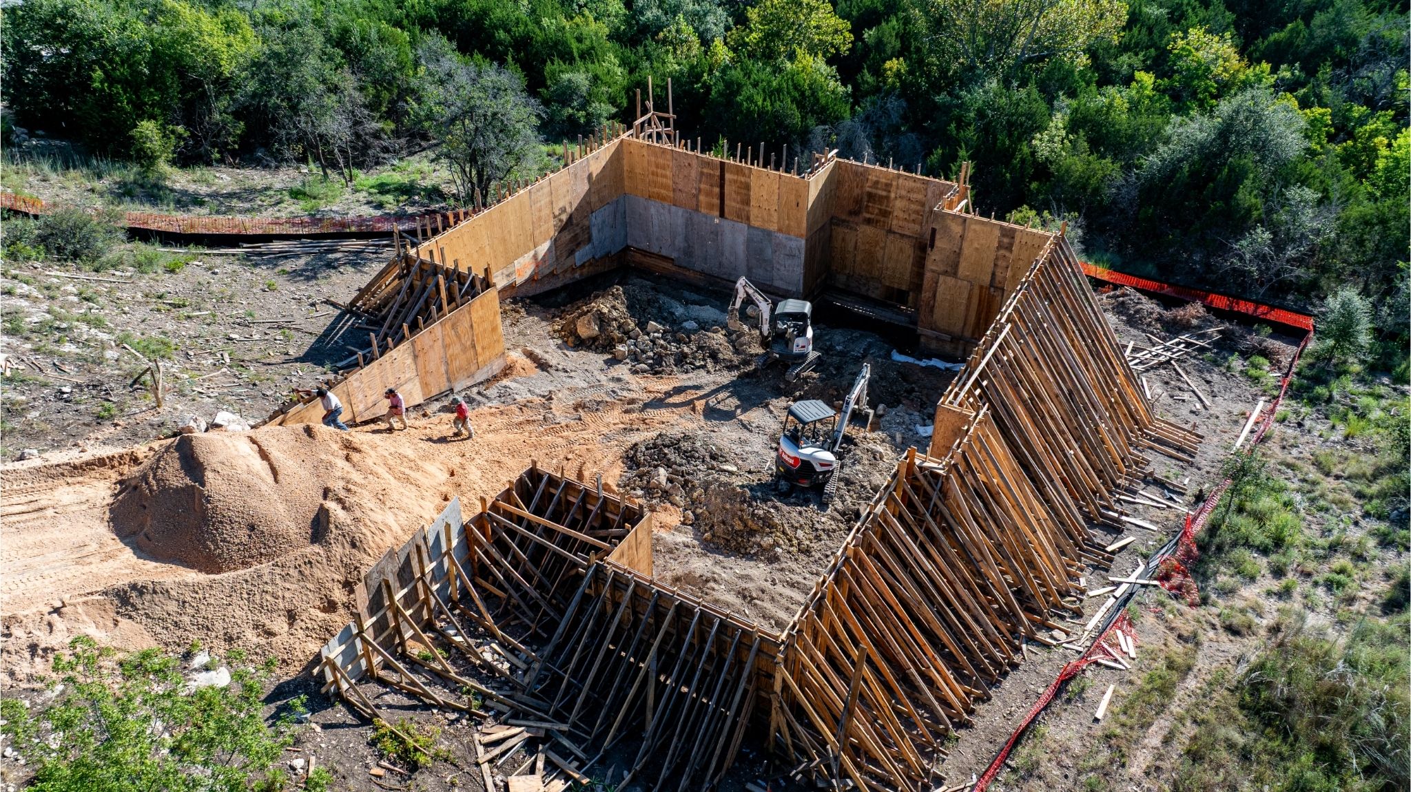 An Aerial Photo of one of Harrell Enterprises Luxury Custom Home Slabs that require niche expertise as it is built on topography or what the industry refers to as "Build on Topo."